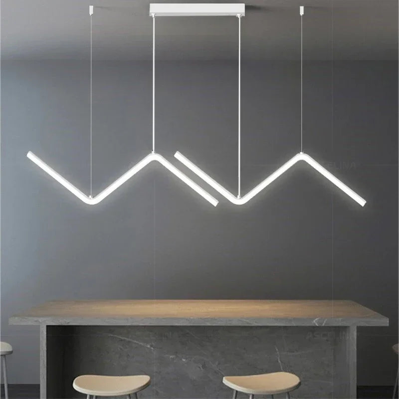 Moderne LED-Pendelleuchte – Nordische Gouden Kroonluchter voor Keuken, Eetkamer en Restaurant, Z-Vorm Design met Afstandsbediening