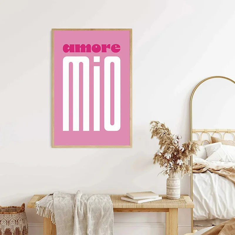 Roze Retro Liefde Quote Wandkunst Fijne Canvasafdrukken Typografische Beelden voor Slaapkamer Woonkamer Hotelkamer Modern Appartement Wanddecoratie