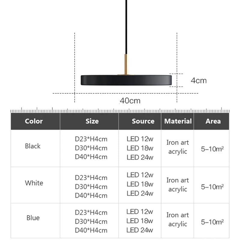 Moderne LED hanglamp – 23/30 cm schijf hanglamp voor slaapkamer, woonkamer, kantoor engang – dimbare LED plafondlamp