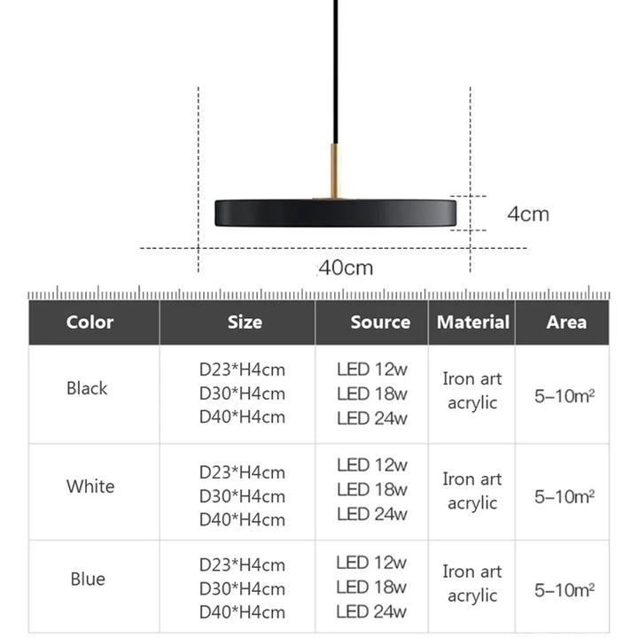 Moderne LED hanglamp – 23/30 cm schijf hanglamp voor slaapkamer, woonkamer, kantoor engang – dimbare LED plafondlamp