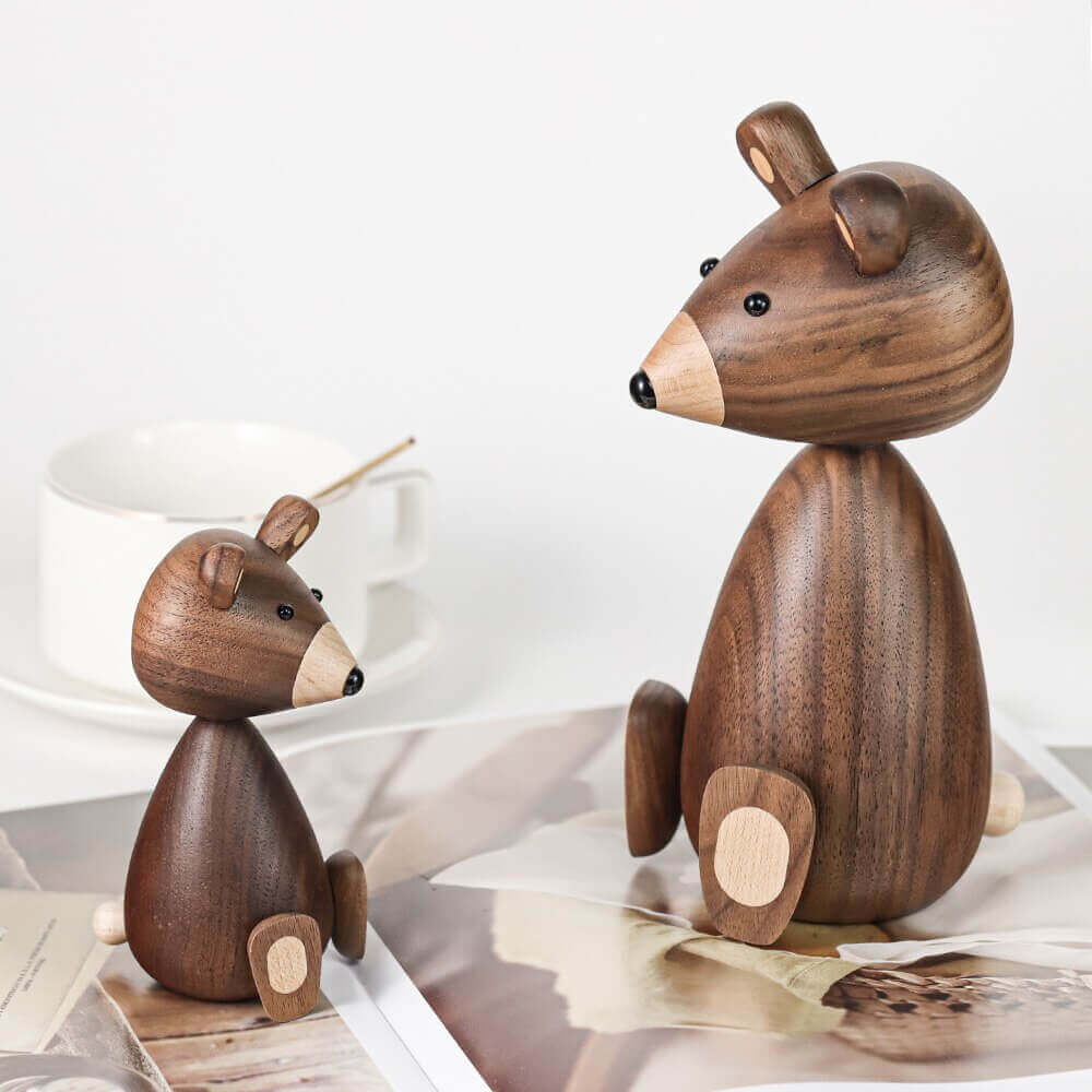 Deense houten bruine beer familie ornamenten
