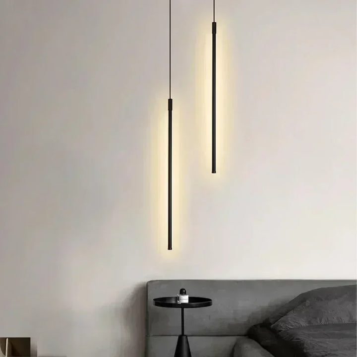 Moderne LED Lange Pendelleuchte voor Eetkamer, Slaapkamer & Woonkamer – Tiptoets, Aluminium Hanglamp, witte & zwarte Lampenkap