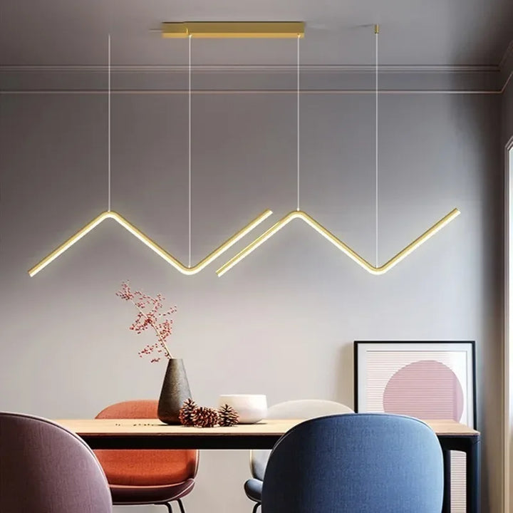 Moderne LED-Pendelleuchte – Nordische Gouden Kroonluchter voor Keuken, Eetkamer en Restaurant, Z-Vorm Design met Afstandsbediening