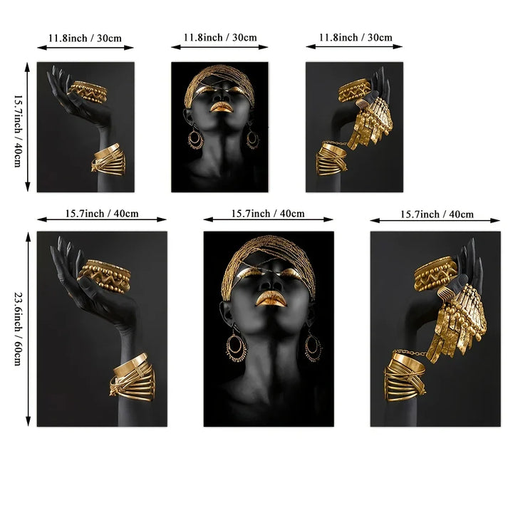 Set van 3 Stukken Zwart Gouden Vrouwenportret Muurkunst Fijne Kunst Canvasprints Beelden Voor Luxe Woonkamer Eetkamer Thuis Kantoor Decor