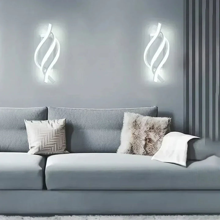 Moderne LED Wandlamp - Gebogen Spiraal Ontwerp, Omhoog & Omlaag Wandschakelaar voor Woonkamer, Slaapkamer, Keuken en Badkamer, Zwart, Goud & Wit