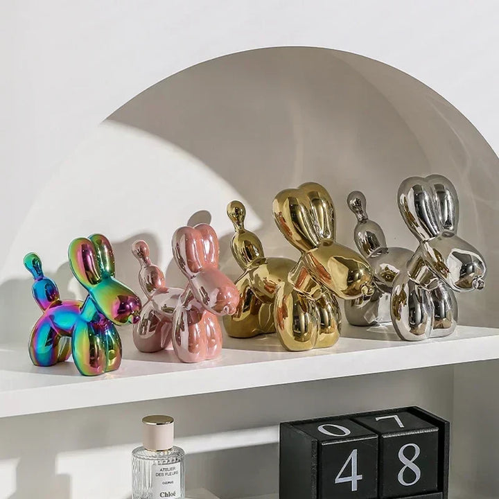 Noordse Keramische Ballonhond Sculptuur Gouden Dier Decoratie Standbeeld Woonkamer Ornamenten Creatief Bureau Ornament Thuis Decor