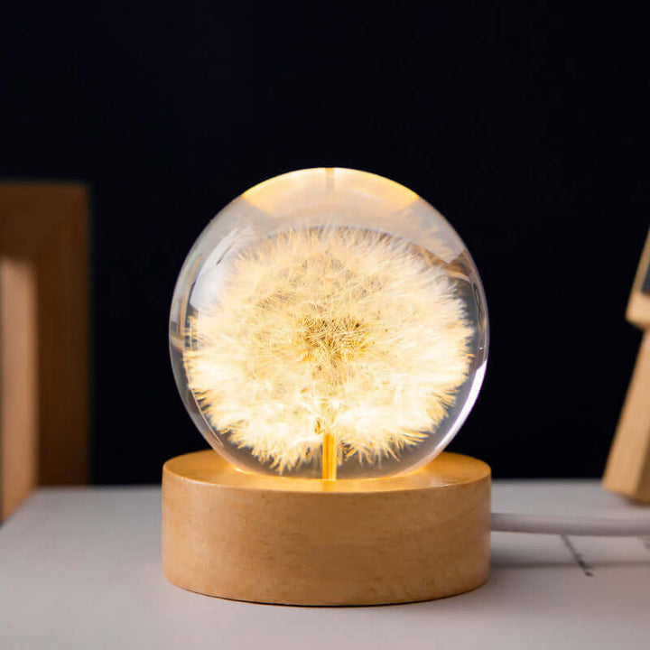 LED Nachtlamp Flower Crystal Ball Kinder Nachtkast Lamp met Houten Basis Slaapkamer Sfeerverlichting Creatief Cadeau Nachtlamp