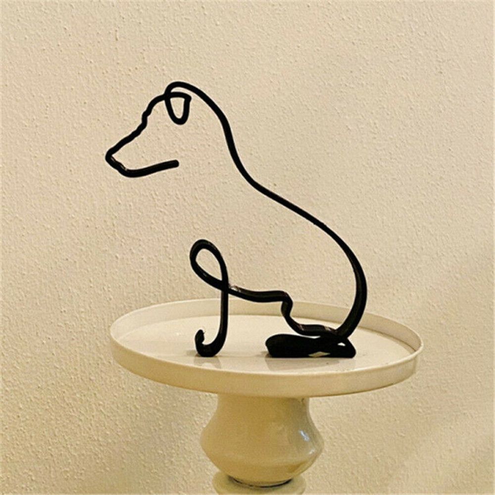 Tier Kunst IJzer Sculptuur Retro Metaal zwarte lijnen kat hond bureau ornament