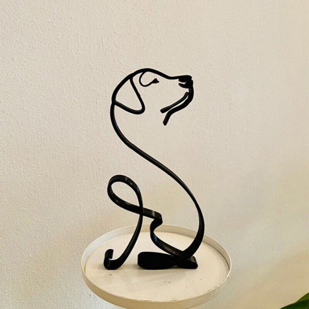 Tier Kunst IJzer Sculptuur Retro Metaal zwarte lijnen kat hond bureau ornament