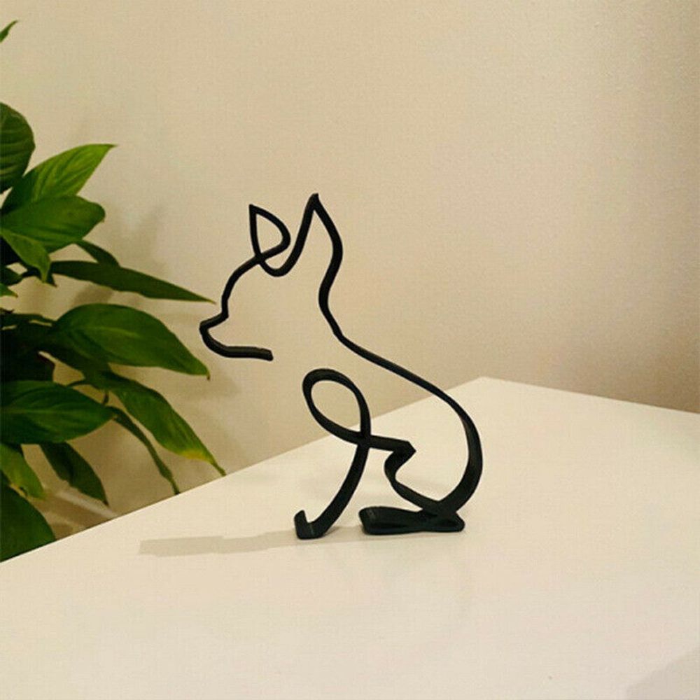 Tier Kunst IJzer Sculptuur Retro Metaal zwarte lijnen kat hond bureau ornament