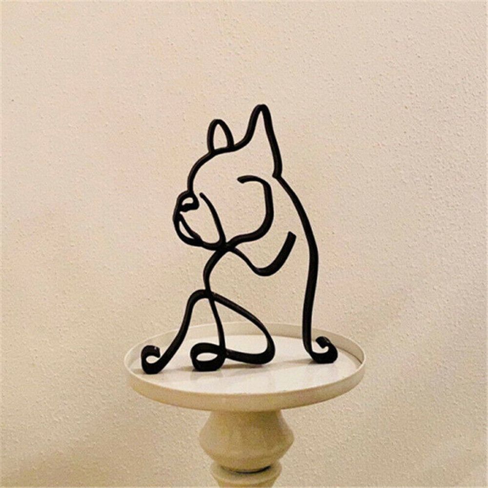Tier Kunst IJzer Sculptuur Retro Metaal zwarte lijnen kat hond bureau ornament