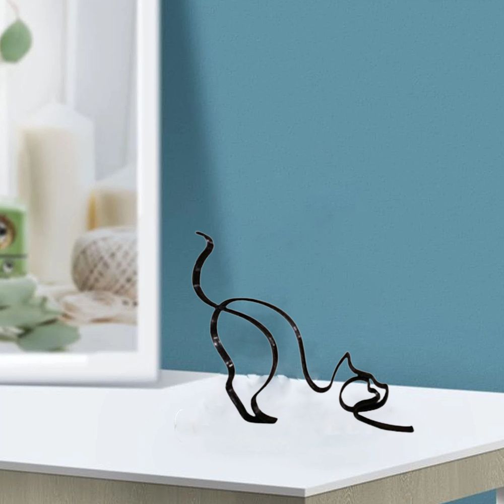 Tier Kunst IJzer Sculptuur Retro Metaal zwarte lijnen kat hond bureau ornament
