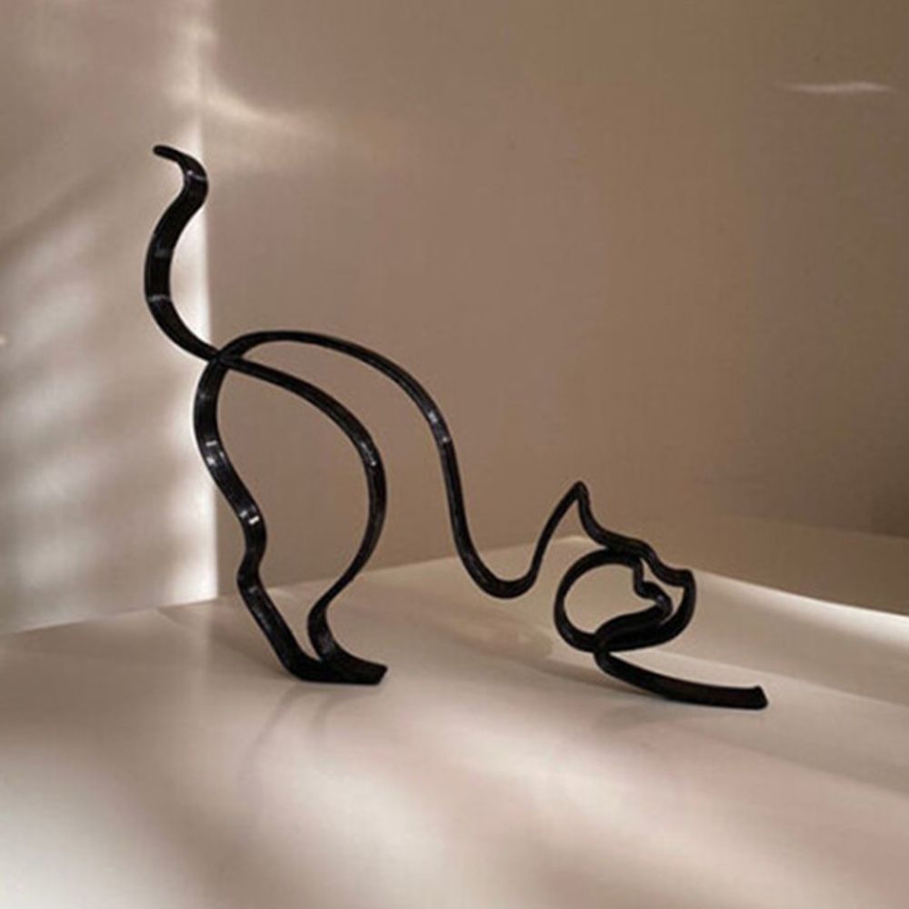 Tier Kunst IJzer Sculptuur Retro Metaal zwarte lijnen kat hond bureau ornament