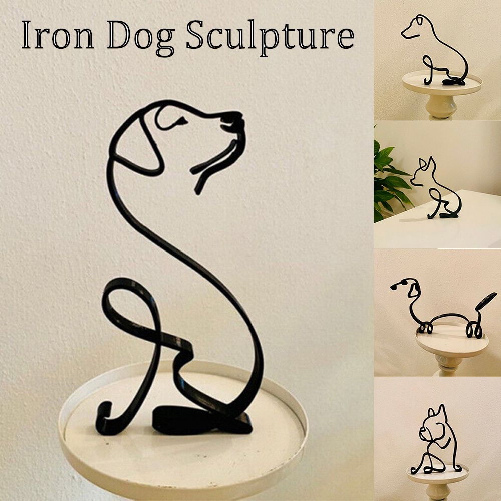Tier Kunst IJzer Sculptuur Retro Metaal zwarte lijnen kat hond bureau ornament