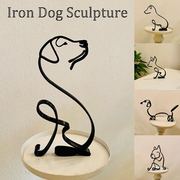 Tier Kunst IJzer Sculptuur Retro Metaal zwarte lijnen kat hond bureau ornament