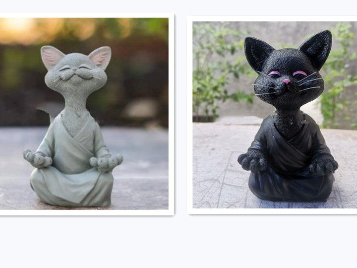 Speelse Zwarte Boeddha Kat Figurine Meditatie Yoga Verzamelfiguur Gelukkige Kat Decor Huis Tuin Decoratie Tuin Ornament
