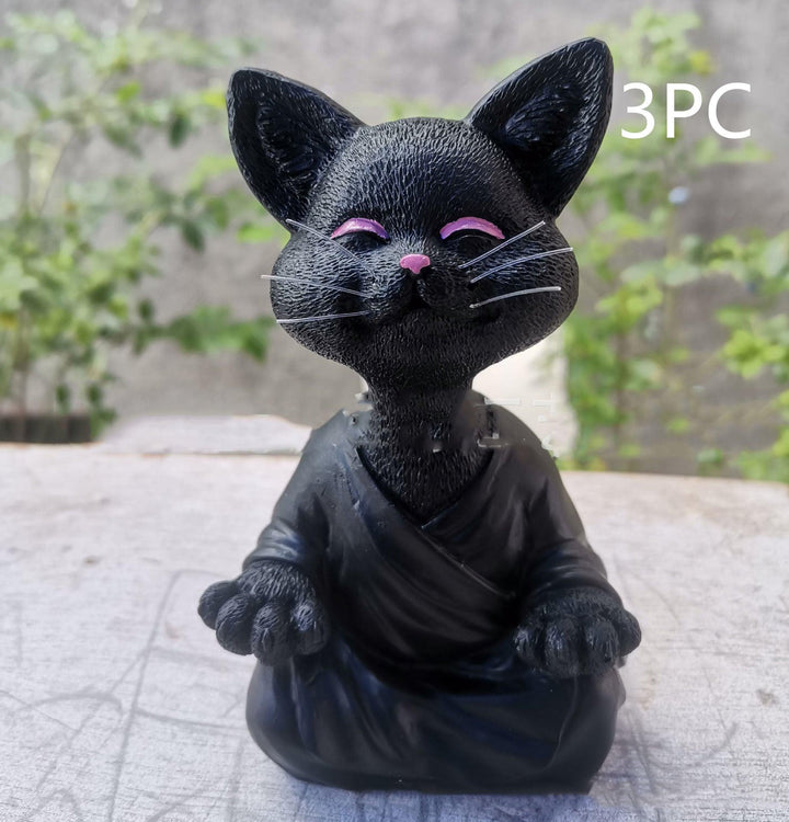 Speelse Zwarte Boeddha Kat Figurine Meditatie Yoga Verzamelfiguur Gelukkige Kat Decor Huis Tuin Decoratie Tuin Ornament