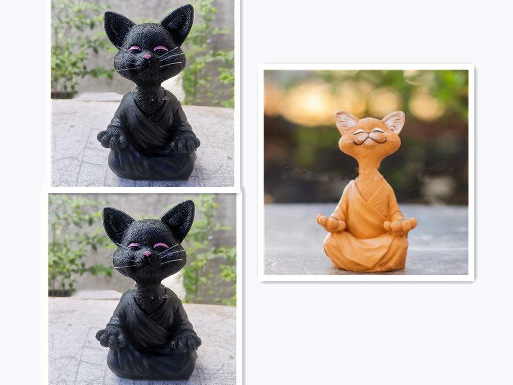 Speelse Zwarte Boeddha Kat Figurine Meditatie Yoga Verzamelfiguur Gelukkige Kat Decor Huis Tuin Decoratie Tuin Ornament