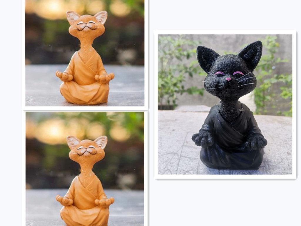 Speelse Zwarte Boeddha Kat Figurine Meditatie Yoga Verzamelfiguur Gelukkige Kat Decor Huis Tuin Decoratie Tuin Ornament
