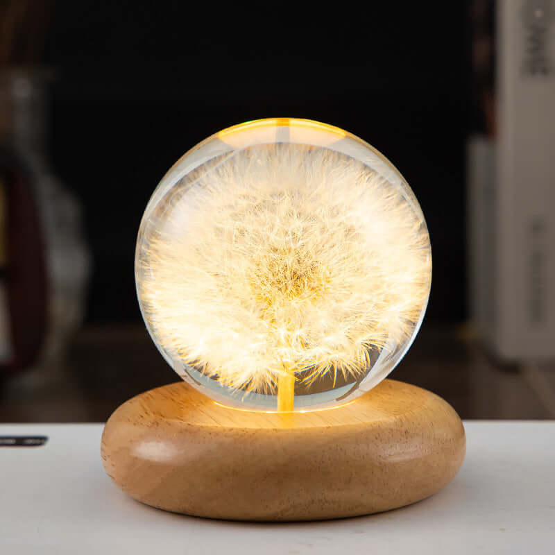 LED Nachtlamp Flower Crystal Ball Kinder Nachtkast Lamp met Houten Basis Slaapkamer Sfeerverlichting Creatief Cadeau Nachtlamp