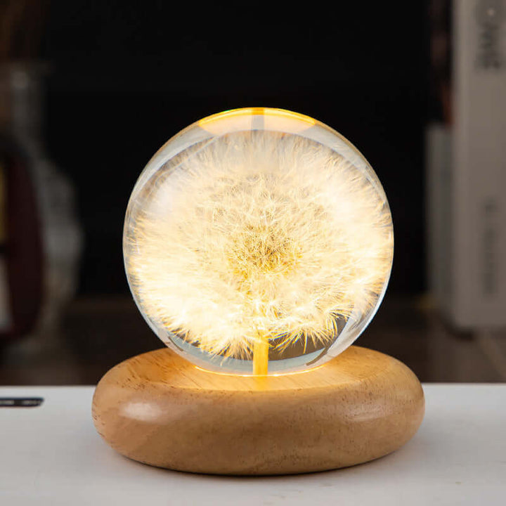 LED Nachtlamp Flower Crystal Ball Kinder Nachtkast Lamp met Houten Basis Slaapkamer Sfeerverlichting Creatief Cadeau Nachtlamp