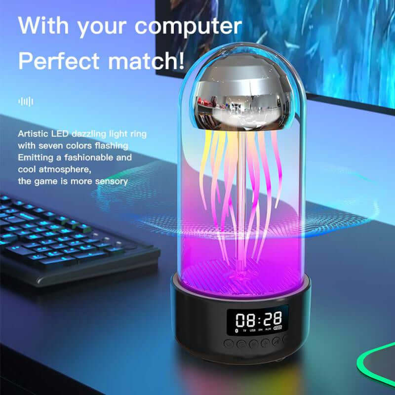 Kreatieve 3in1 Kleurrijke Medusenlamp met Klok Luminieuze Draagbare Stereo Ademend Licht Slimme Decoratie Bluetooth Luidspreker