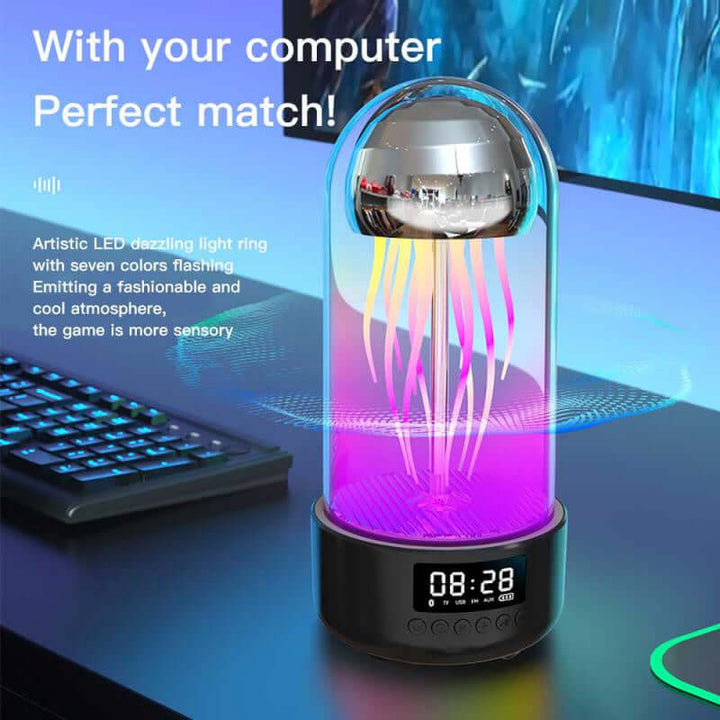 Kreatieve 3in1 Kleurrijke Medusenlamp met Klok Luminieuze Draagbare Stereo Ademend Licht Slimme Decoratie Bluetooth Luidspreker