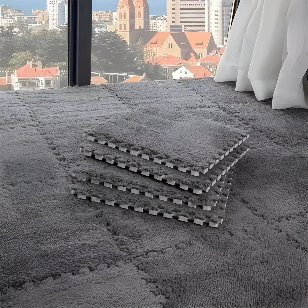 Dikke pluche tapijtmat in patchwork ontwerp – Bijzonder zacht en warm | Ideaal voor slaapkamers en speelkamers