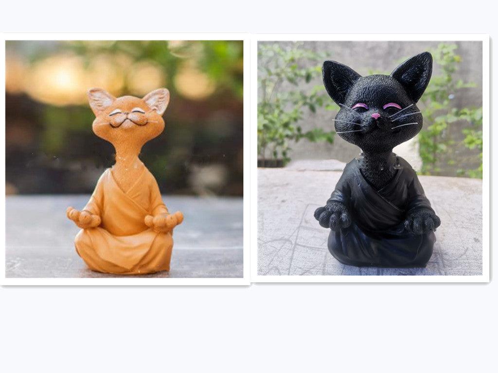 Speelse Zwarte Boeddha Kat Figurine Meditatie Yoga Verzamelfiguur Gelukkige Kat Decor Huis Tuin Decoratie Tuin Ornament