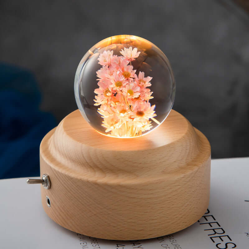 LED Nachtlamp Flower Crystal Ball Kinder Nachtkast Lamp met Houten Basis Slaapkamer Sfeerverlichting Creatief Cadeau Nachtlamp