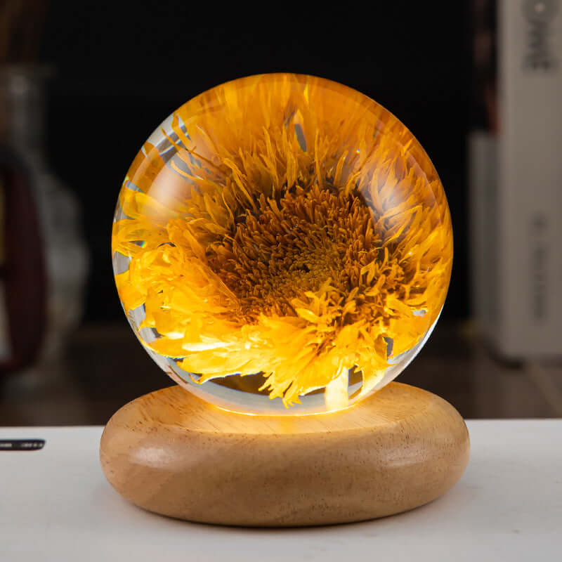 LED Nachtlamp Flower Crystal Ball Kinder Nachtkast Lamp met Houten Basis Slaapkamer Sfeerverlichting Creatief Cadeau Nachtlamp