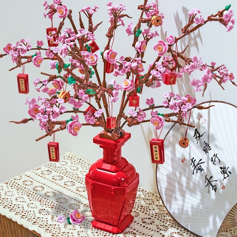 Lucky Peach Blossom Vase Mikro Bausteine