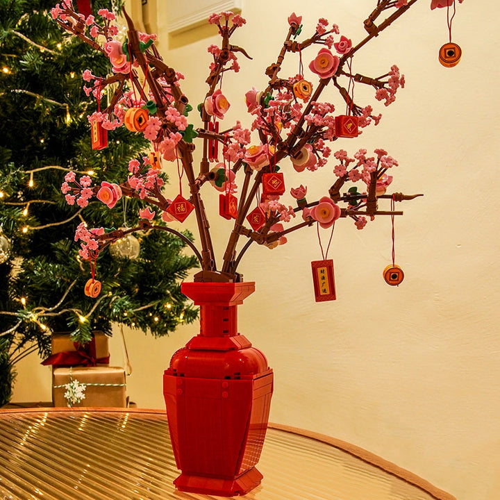 Lucky Peach Blossom Vase Mikro Bausteine