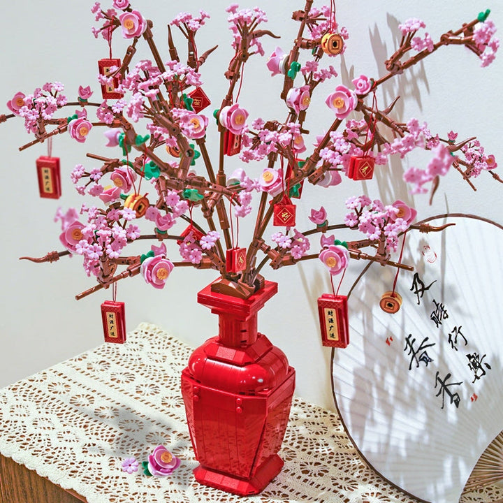 Lucky Peach Blossom Vase Mikro Bausteine