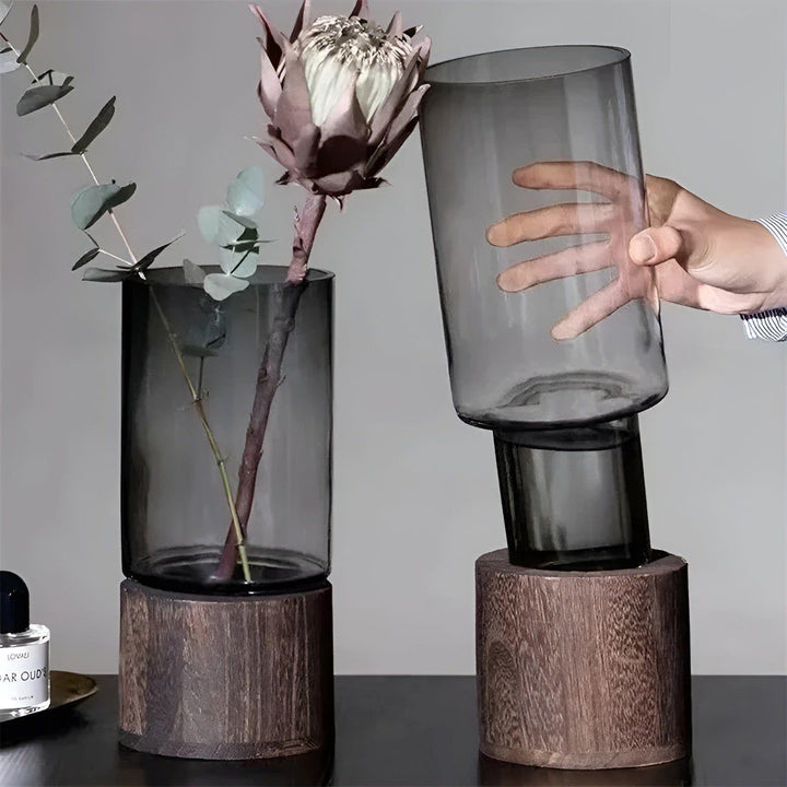 HydroGlass Vaas – Europese vaas van hout en transparant glas
