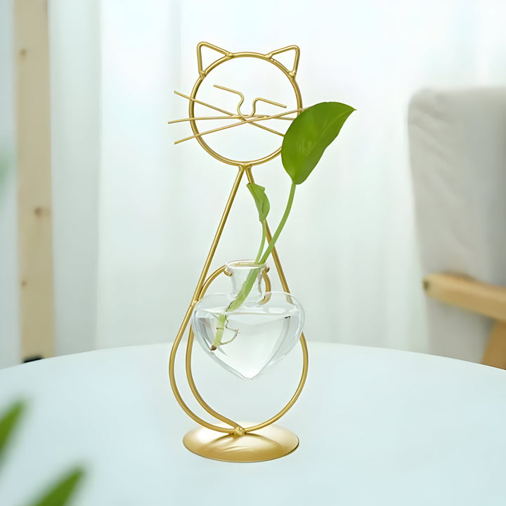 AquaPurr Vaas - Hydroponische Glazen Hartvaas met Kat-vormige Houder | Arosta