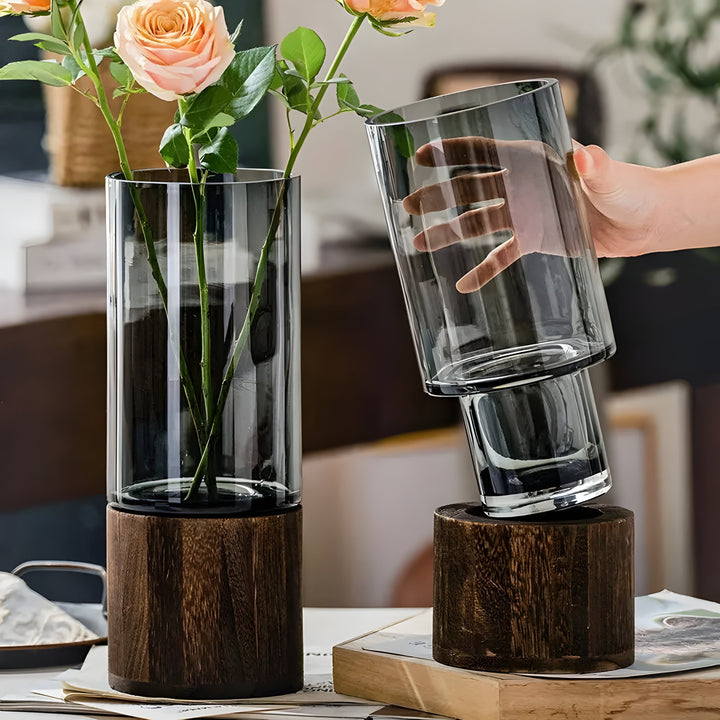 TranquilArostaoom Vaasje – Europese Hydroponics Vaasje gemaakt van Hout en Glas