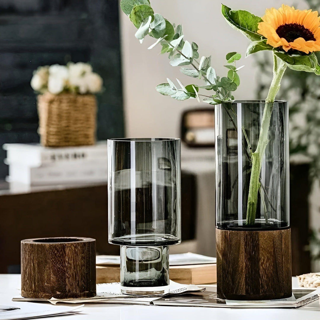 HydroGlass Vaas – Europese vaas van hout en transparant glas