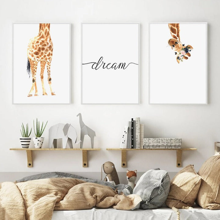 Schattige Giraffe Droom Aquarel - Canvas Wandkunst Druk