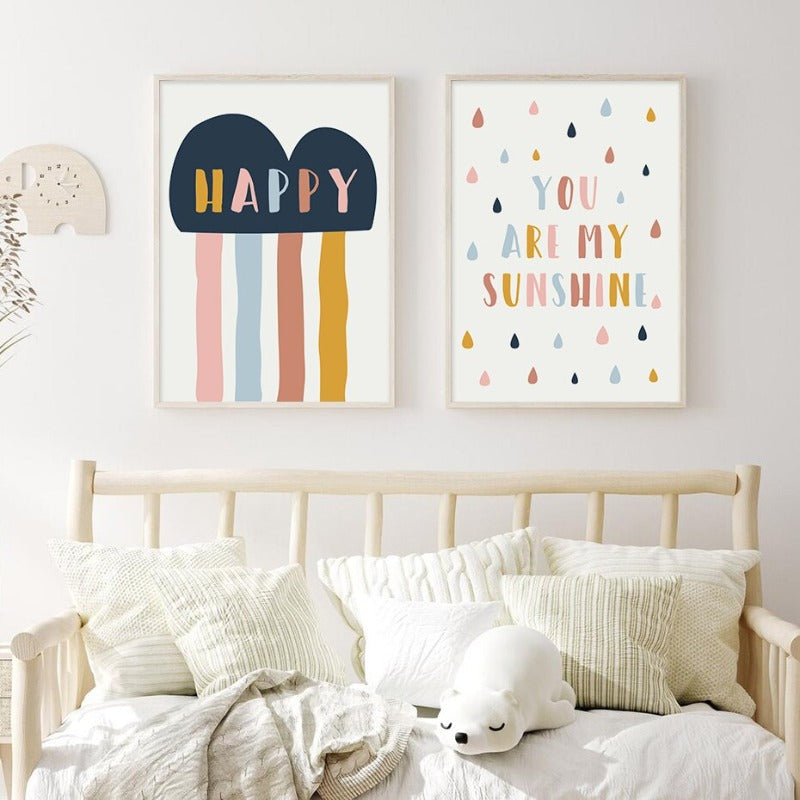 Happy Color You Are My Sunshine Kinderkamer - Canvas Muurkunst Print
