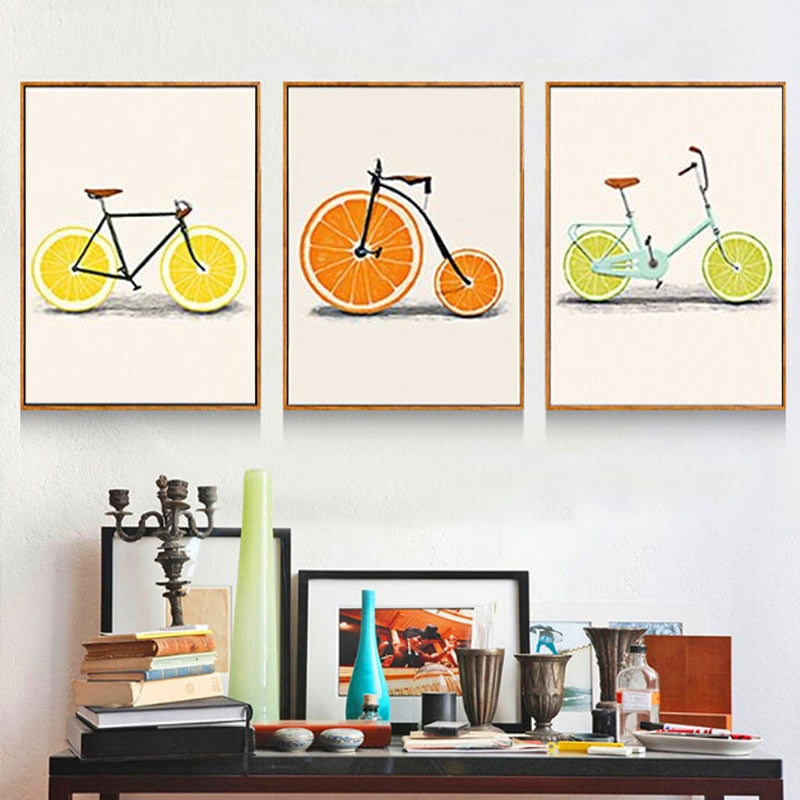 Minimalistische Mode Fruit Fiets - Canvas Wandkunst Print