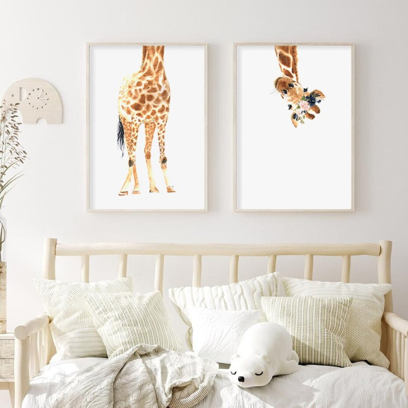 Schattige Giraffe Droom Aquarel - Canvas Wandkunst Druk