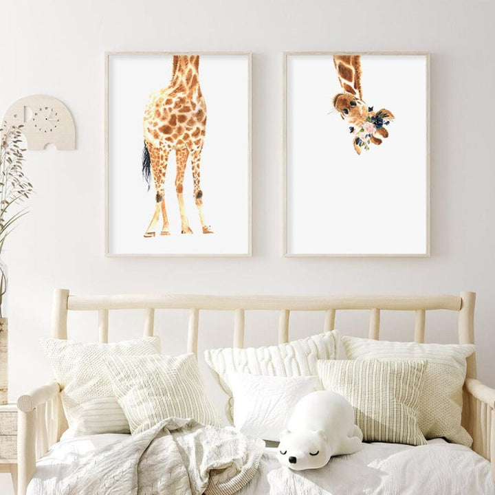 Schattige Giraffe Droom Aquarel - Canvas Wandkunst Druk