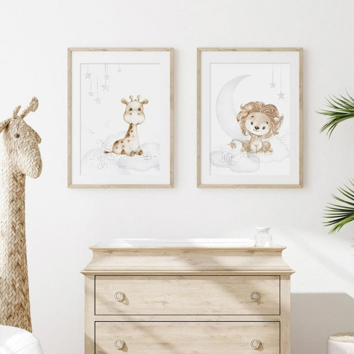 Schattige Cartoon Afrikaanse Dieren Kinderkamer - Canvas Muurdecoratie Print