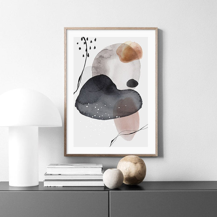 Donkere abstracte aquarel cirkels - canvas wandkunstprint