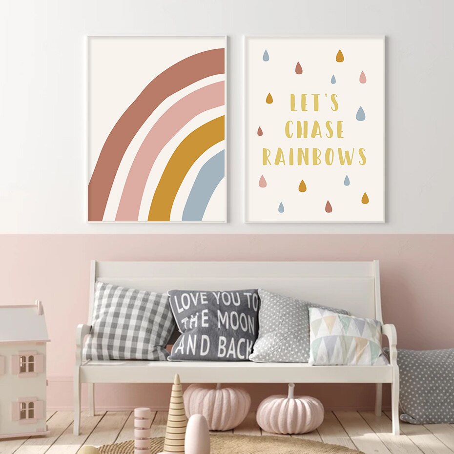 Laten we regenbogen jagen Kinderen - canvas wandkunst druk