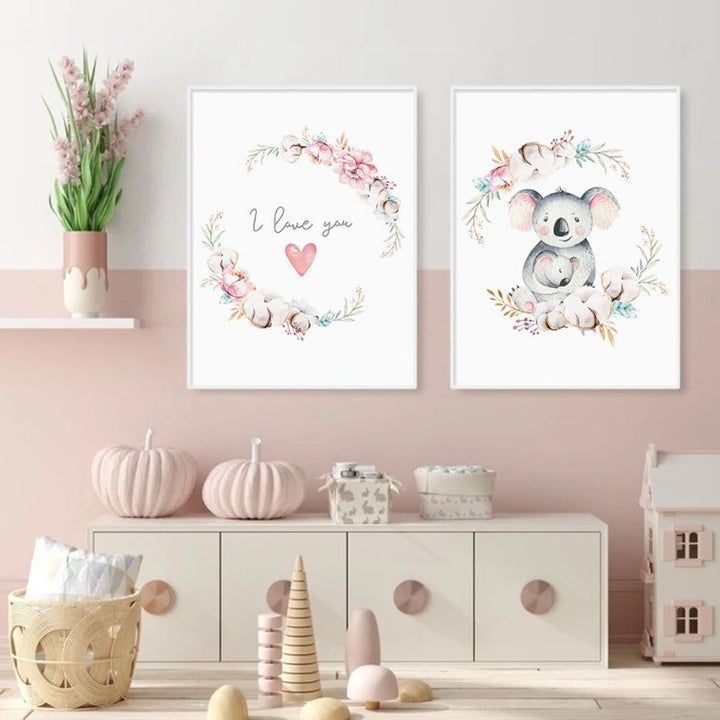 Loving Koala Moeder & Baby Slinger - Canvas Wanddecoratie Print