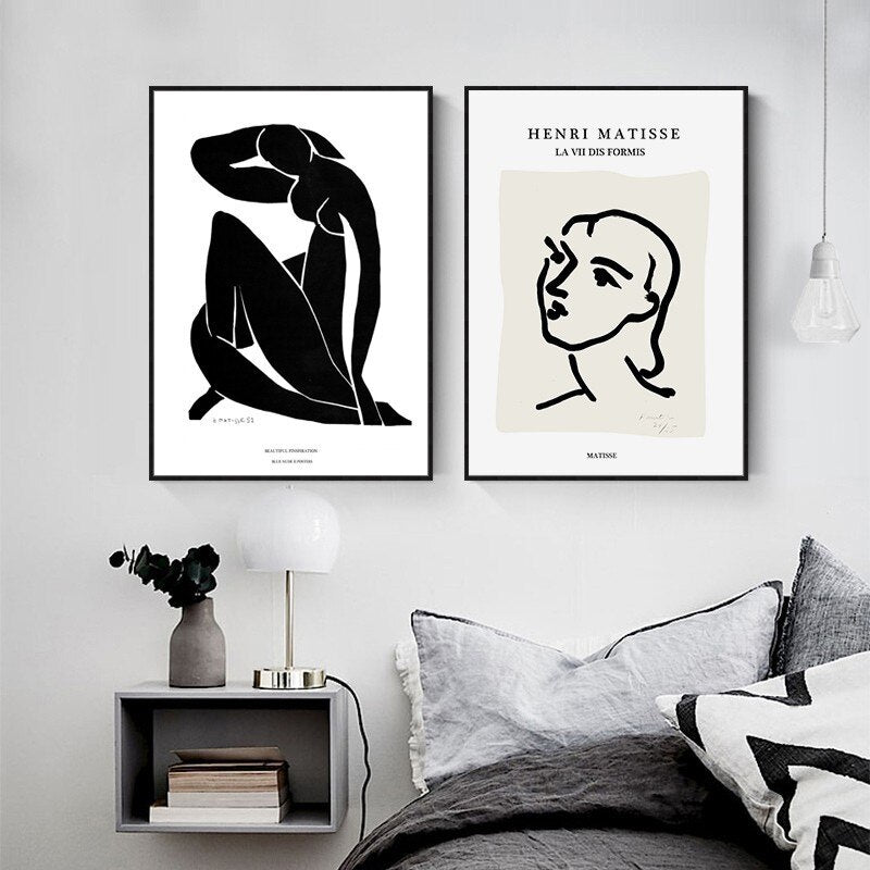 Vintage Europese Matisse Lijn Figuur - Canvas Wandkunst Print