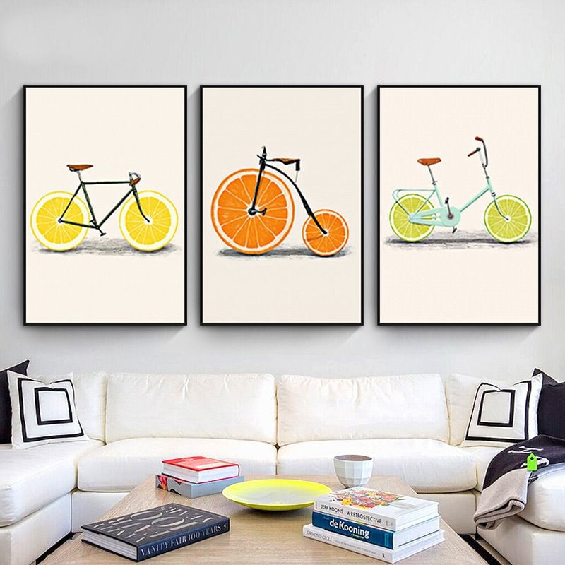 Minimalistische Mode Fruit Fiets - Canvas Wandkunst Print
