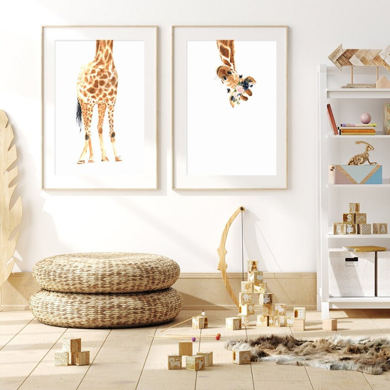 Schattige Giraffe Droom Aquarel - Canvas Wandkunst Druk